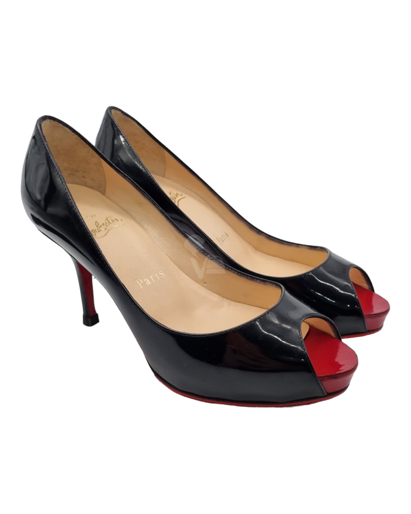 Christian Louboutin Very Prive Open Toe Pumps Patent Calf Black