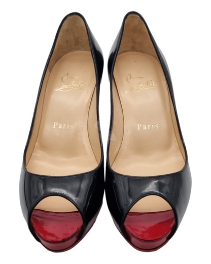 Christian Louboutin Very Prive Open Toe Pumps Patent Calf Black