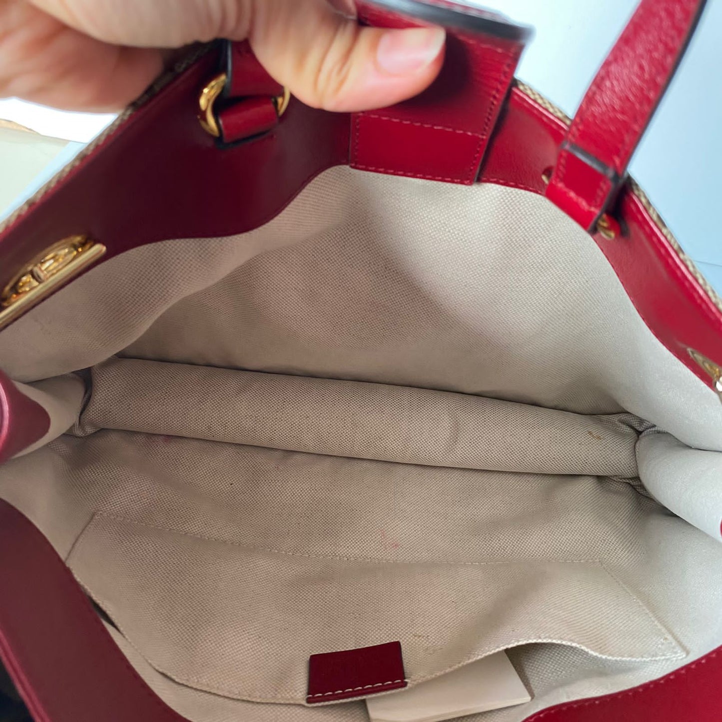 Gucci Horsebit Tote Bag Canvas Red