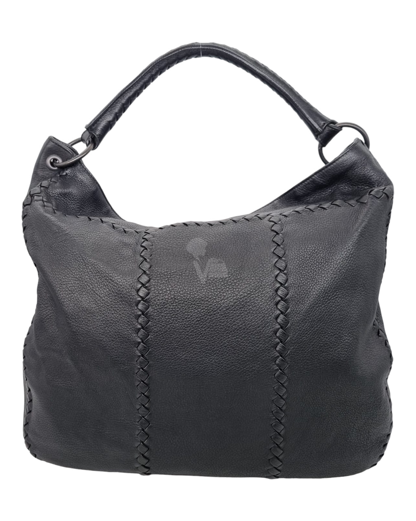 Bottega Veneta Intrecciato Trim Large Hobo Bag Black