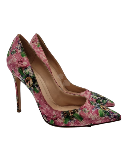 Gianvito Rossi Pink Floral Print Heels Size 38/24,5