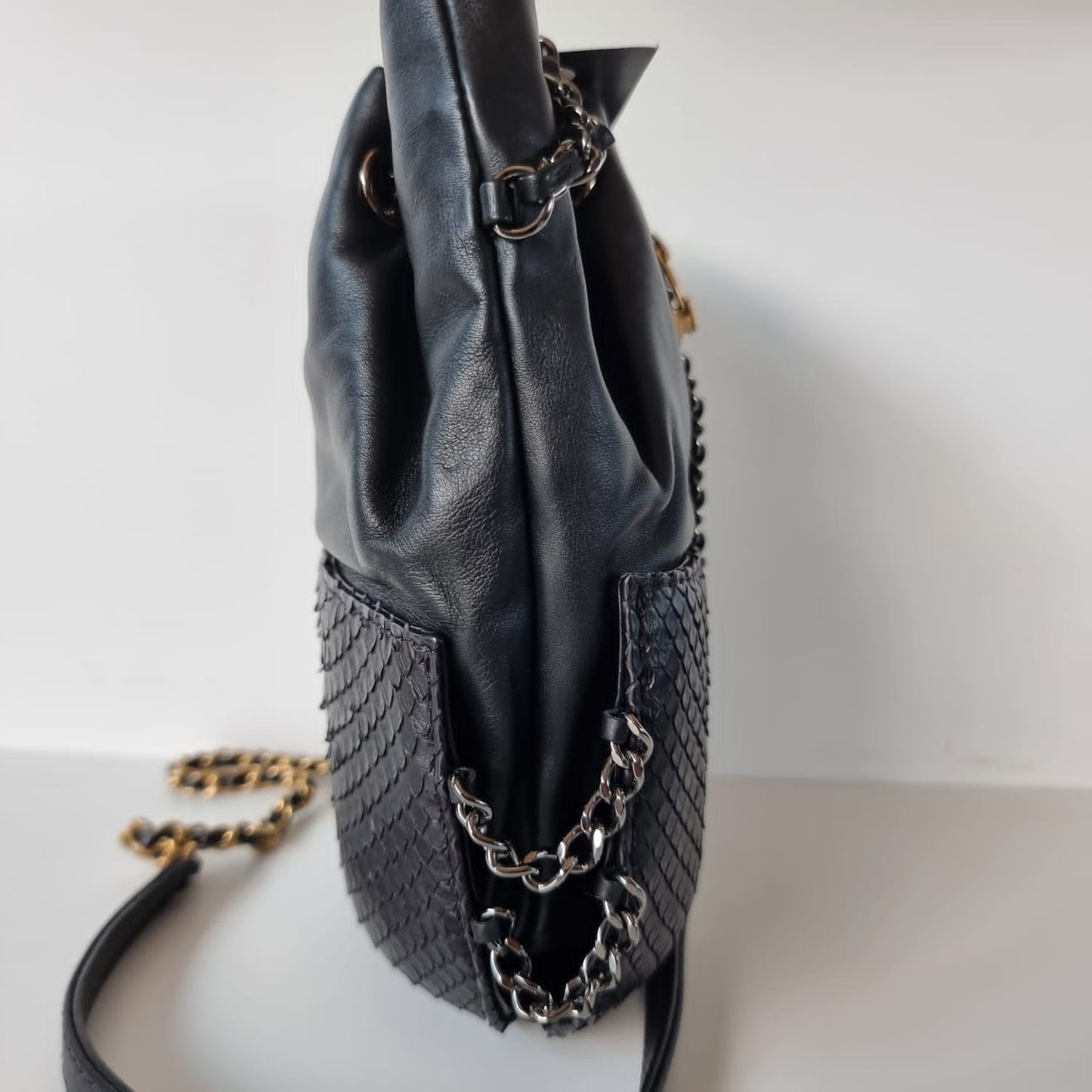 Chanel Gabrielle Python Bucket Bag Black #25