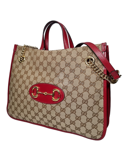 Gucci Horsebit Tote Bag Canvas Red