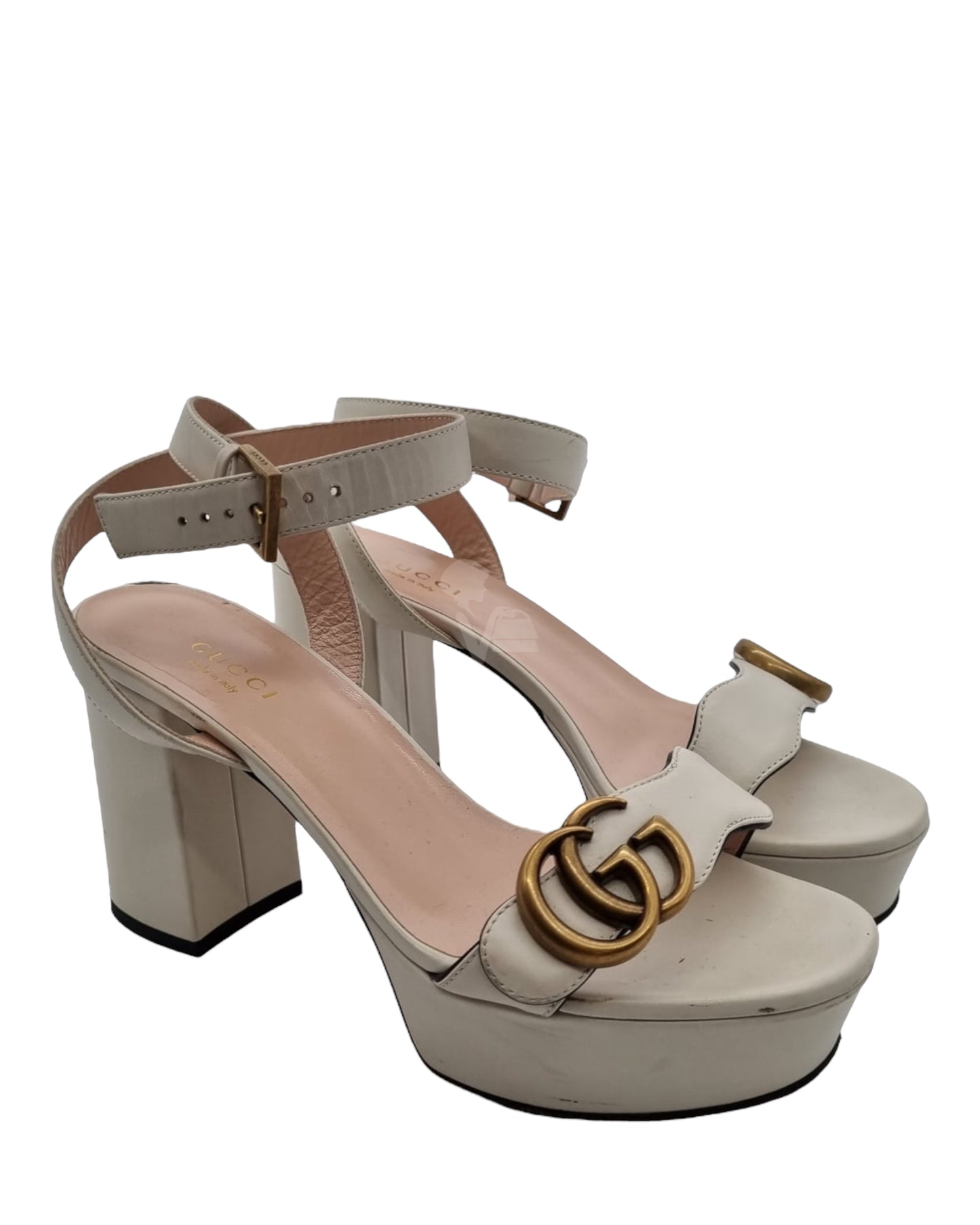 Gucci GG Marmont Leather Sandals White