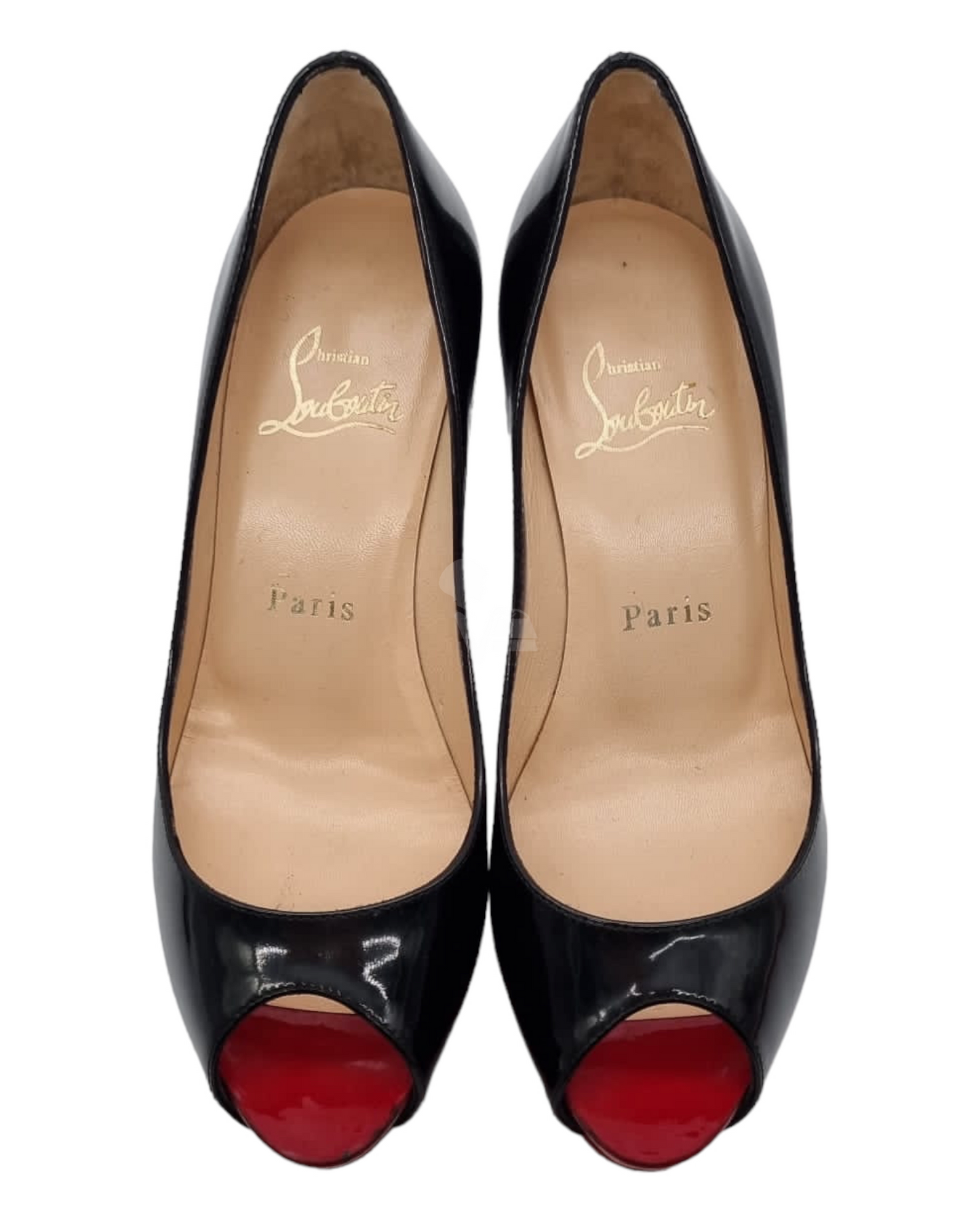 Christian Louboutin Very Prive Open Toe Pumps Patent Calf Black