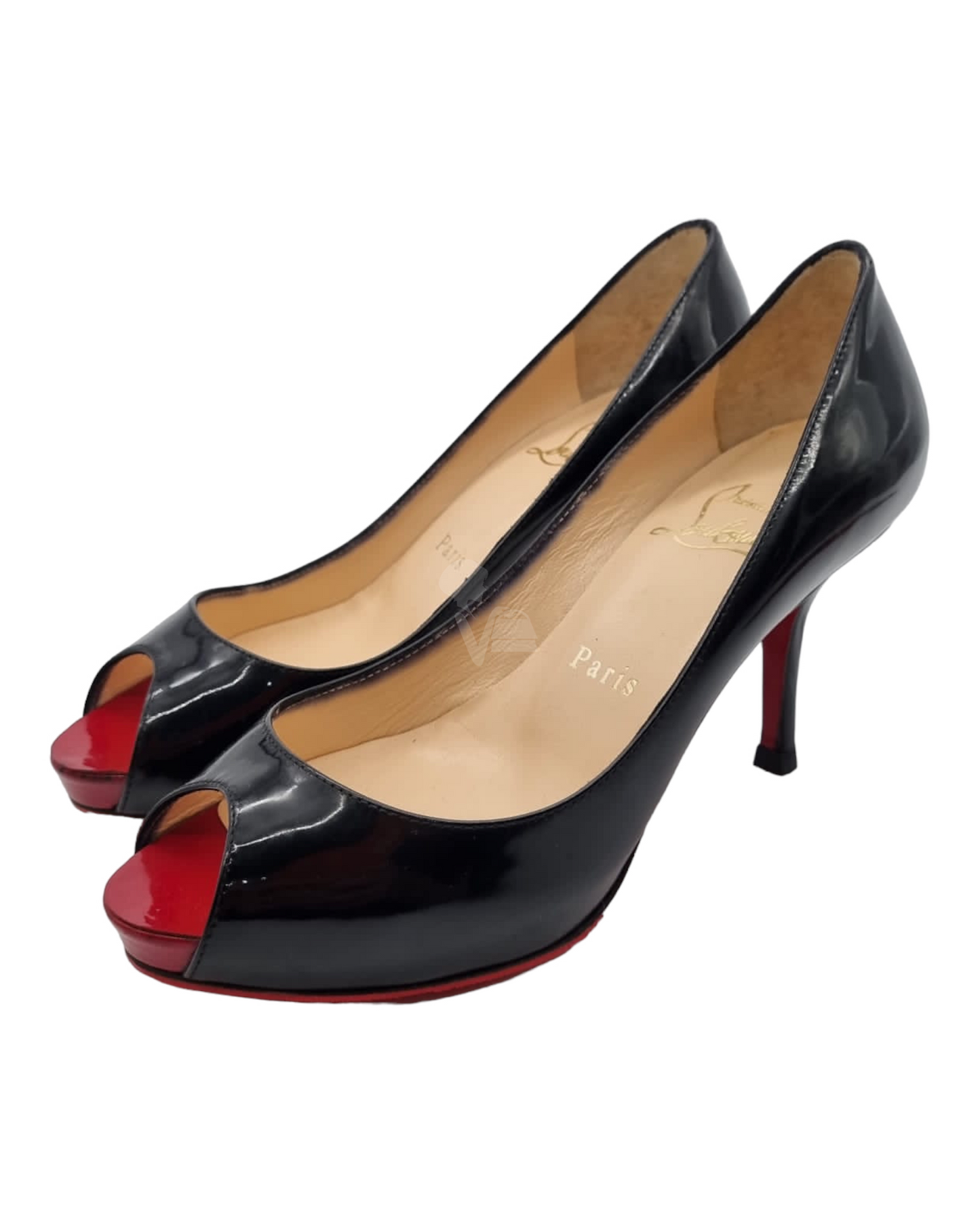 Christian Louboutin Very Prive Open Toe Pumps Patent Calf Black