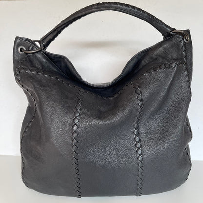 Bottega Veneta Intrecciato Trim Large Hobo Bag Black