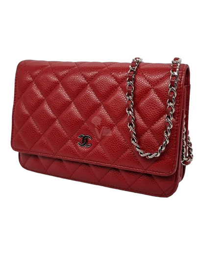 Chanel WOC Caviar Red SHW #19 Size 19x13