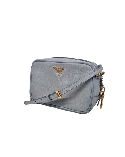 Prada Mini Camera Bag Double Zip Blue Size 14x6x10