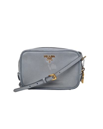 Prada Mini Camera Bag Double Zip Blue Size 14x6x10