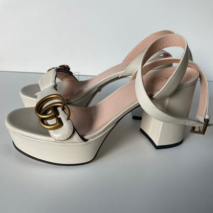 Gucci GG Marmont Leather Sandals White