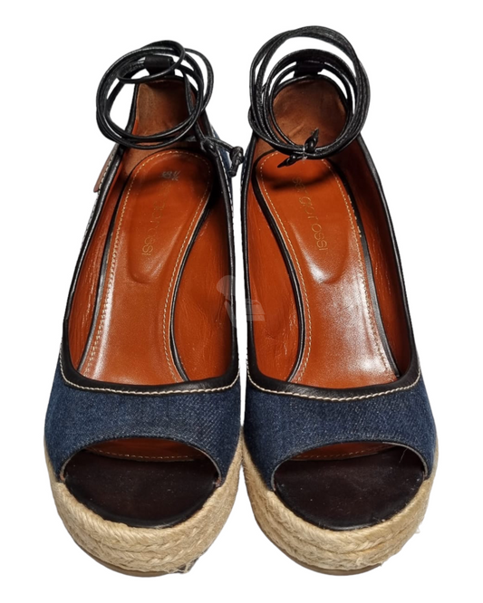 Sergio Rossi Espa Wedges Blue Denim SIze 38,5/24,5