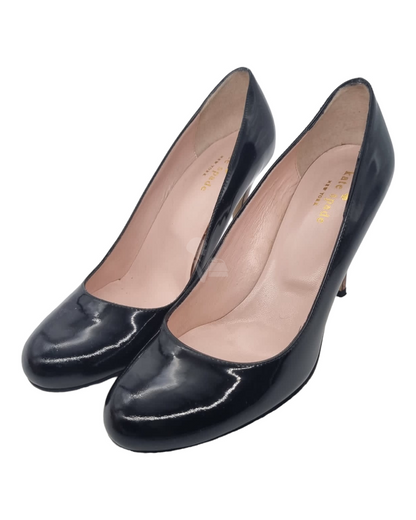 Kate Spade Karolina Black Patent Burlwood Heels Size 38/24