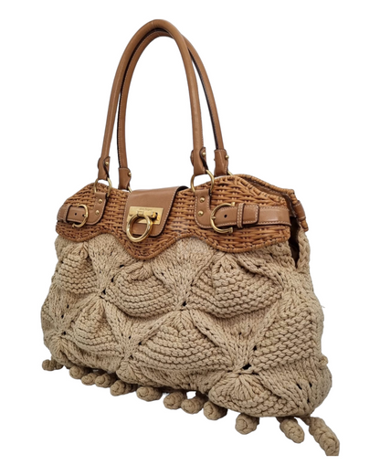 Salvatore Ferragamo Marisa Crochet With Large Neutral Wicker Size 48x30