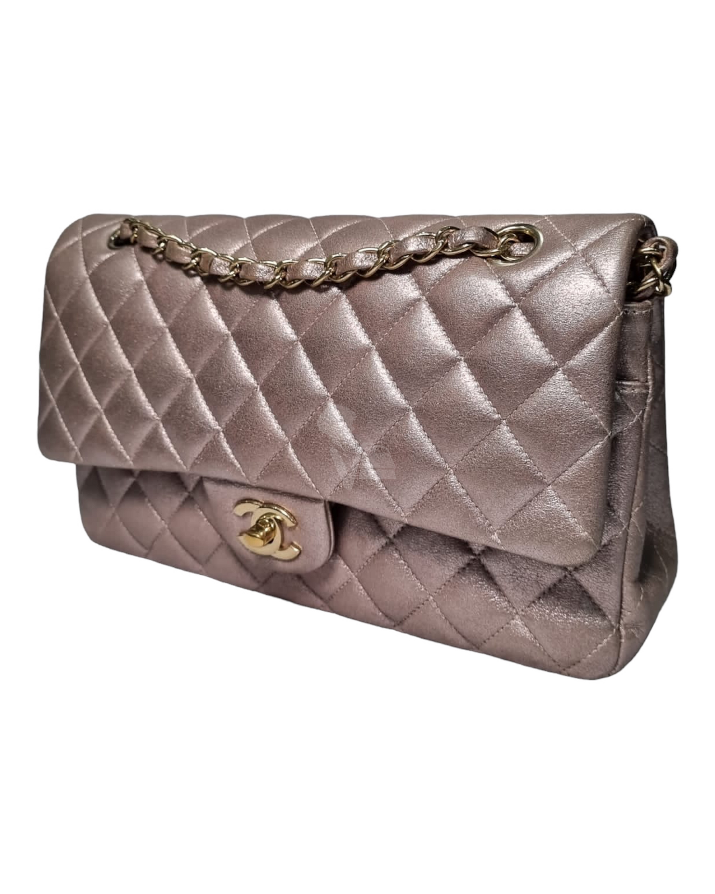 Chanel Rectangular Double Flap Goatskin Metallic Pink #19