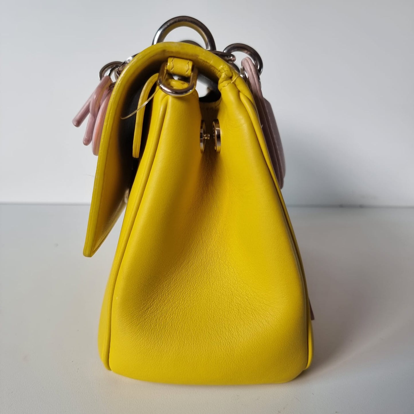 Dior Be Dior Mini Flap Handbag Yellow Pink 2015 Size 20x10x18