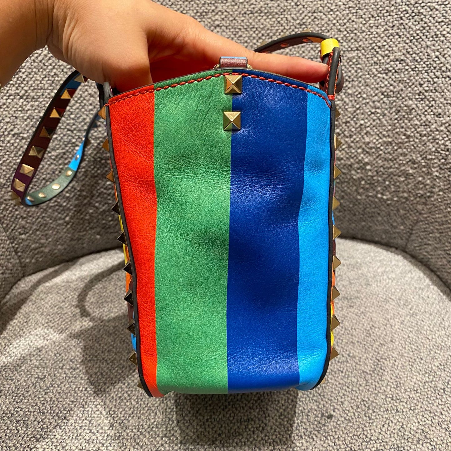 Valentino Garavani Rockstud Small Tote Rainbow Bag Size 19x9x17