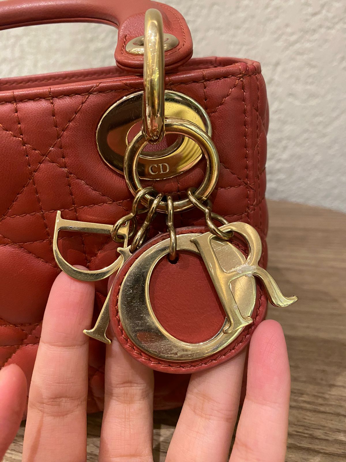 Dior Lady Dior Mini Lambskin Coral SHW 2019 Size 17x8x14