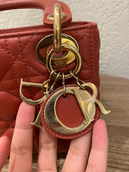 Dior Lady Dior Mini Lambskin Coral SHW 2019 Size 17x8x14