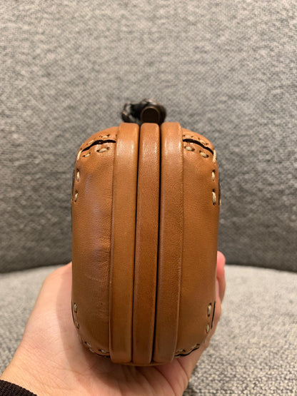 Bottega Veneta Brown Leather Stitched Pocket Knot Clutch Size 15x5x9