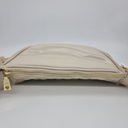 Moshino Lettering Quilted Belt Bag Ivory Size 25x15