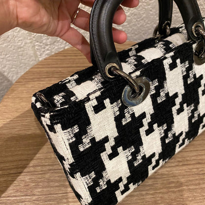 Dior Lady Dior D'joy Houndstooth Tweed Medium Black White SHW 2022 Size 26x5x14