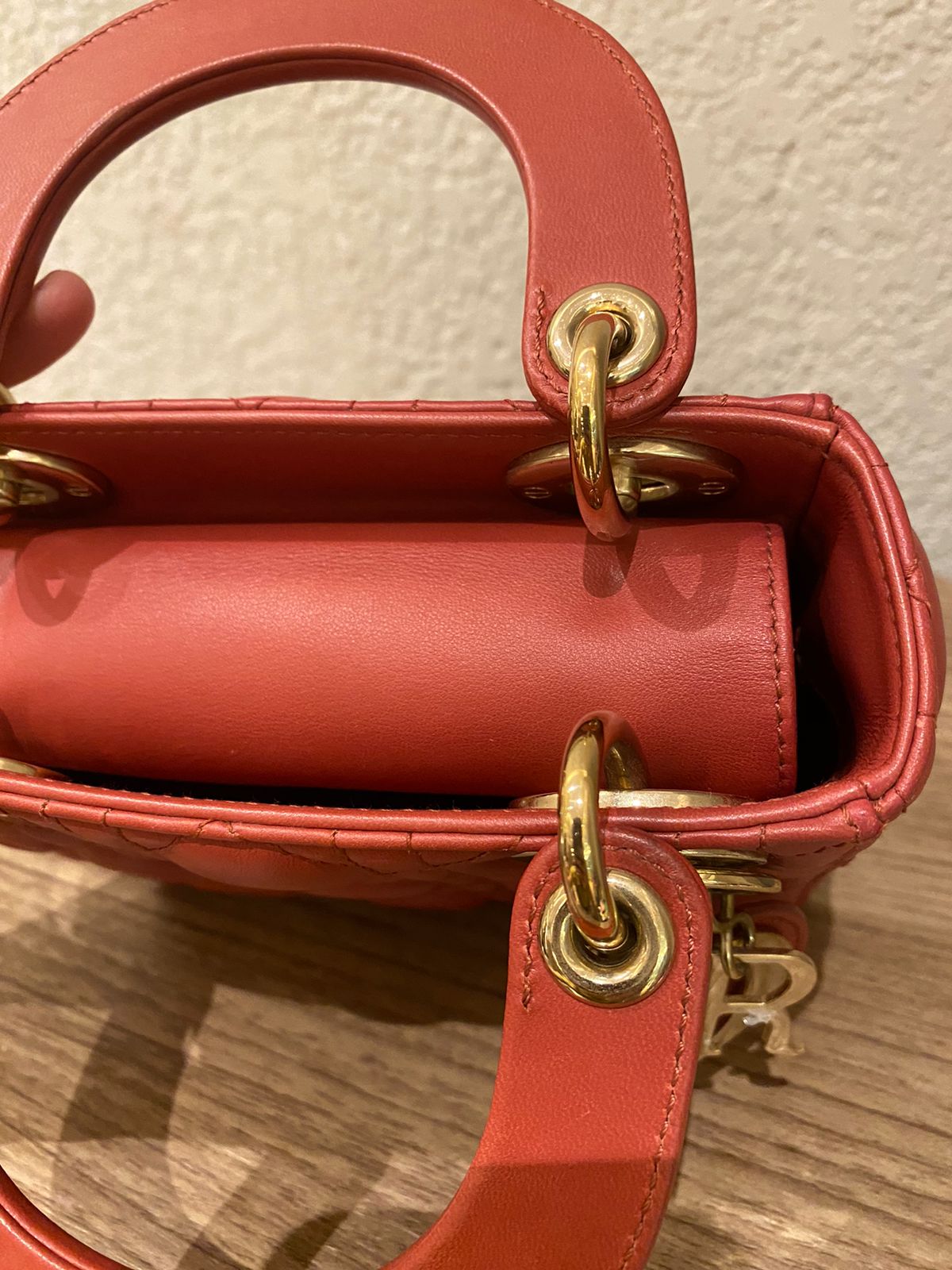 Dior Lady Dior Mini Lambskin Coral SHW 2019 Size 17x8x14
