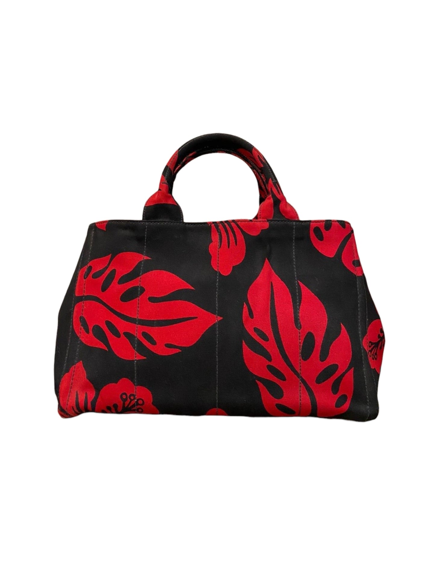Prada Canapa Shopping Tote Floral Canvas Black Red Size 36x33x22