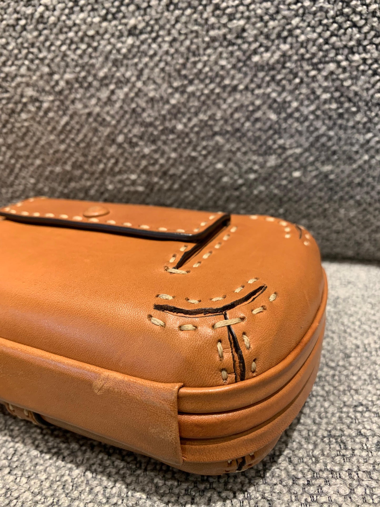 Bottega Veneta Brown Leather Stitched Pocket Knot Clutch Size 15x5x9