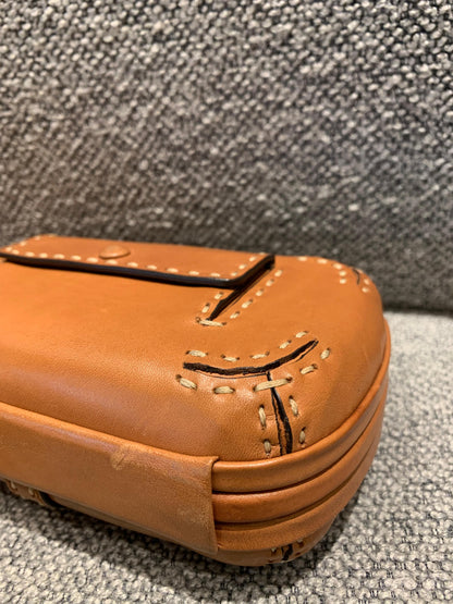 Bottega Veneta Brown Leather Stitched Pocket Knot Clutch Size 15x5x9