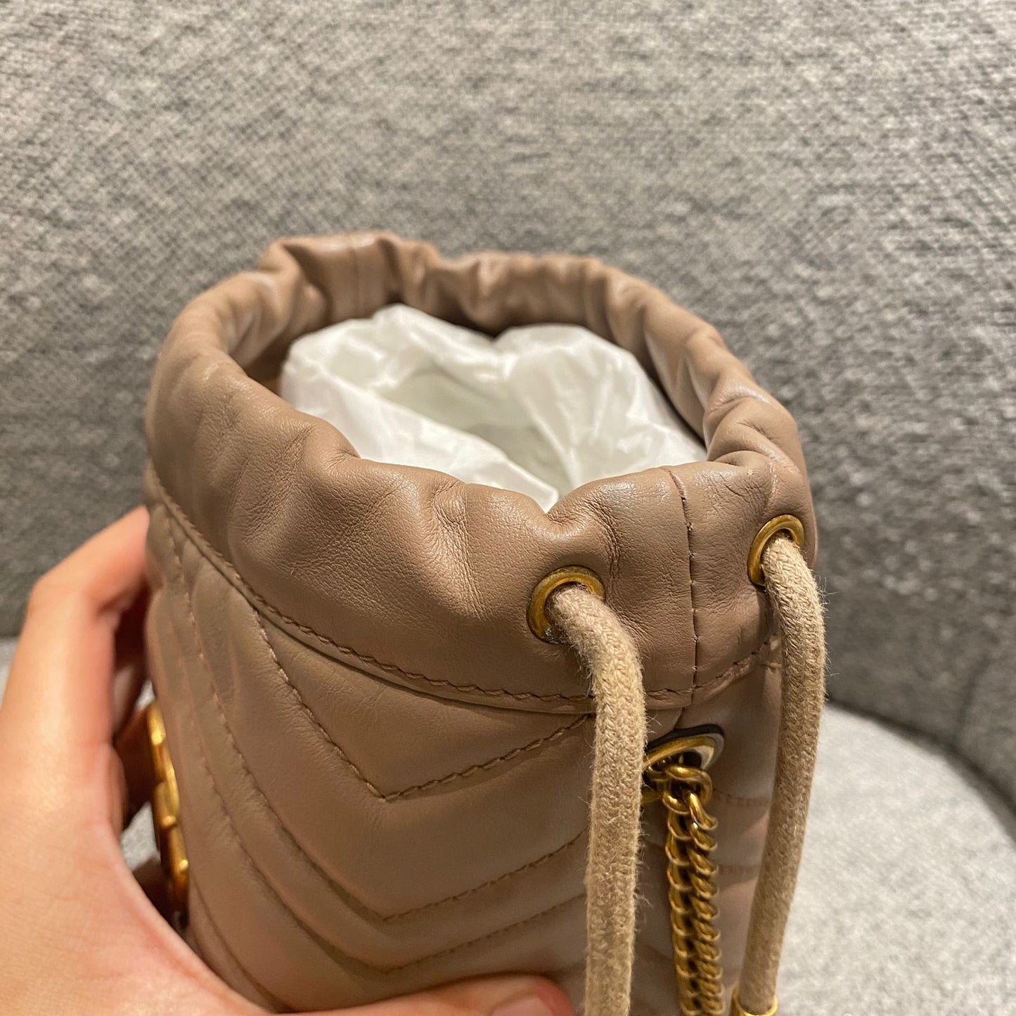 Gucci Matelasse Mini Bucket Bag Nude GHW Size 13x11x18