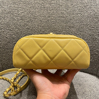 Chanel 22P Seasonal Square Mini In Light Yellow Caviar GHW CHIP Size 17x7x13