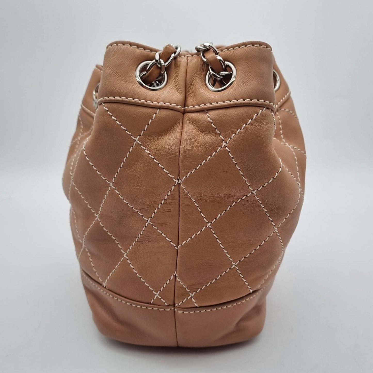 Chanel Surpique Drawstring Bag Brown #10 Size 22x13x23