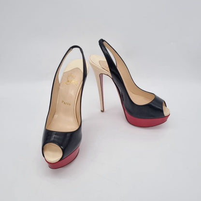 Christian Louboutin Lady Peep Sling 150 Patent Calf Black Red Size 36,5/23