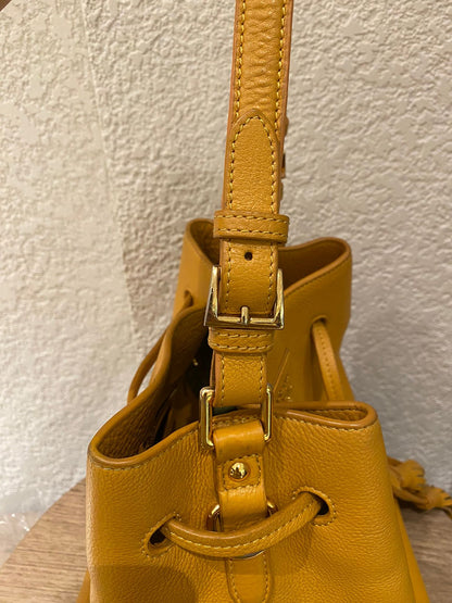 Prada Bucket Bag Leather Mustard Size 26x18x28