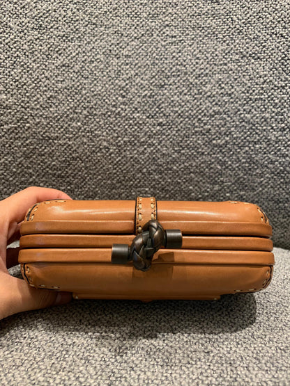 Bottega Veneta Brown Leather Stitched Pocket Knot Clutch Size 15x5x9