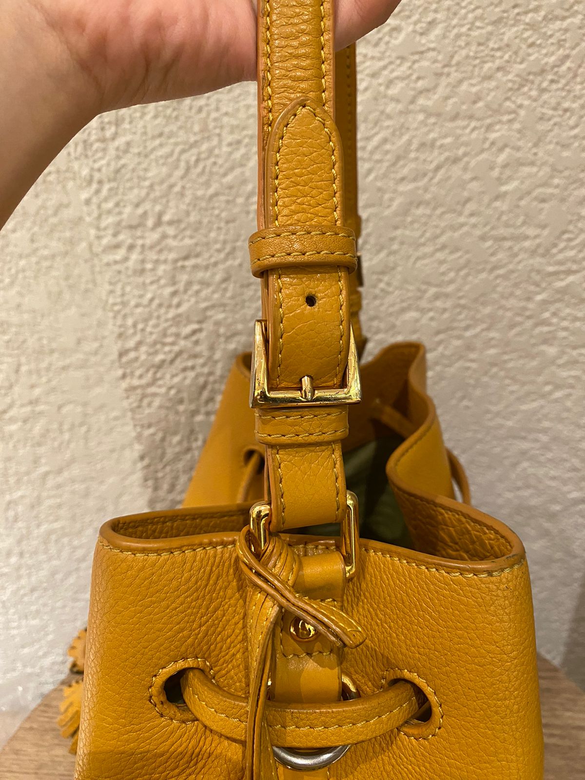 Prada Bucket Bag Leather Mustard Size 26x18x28