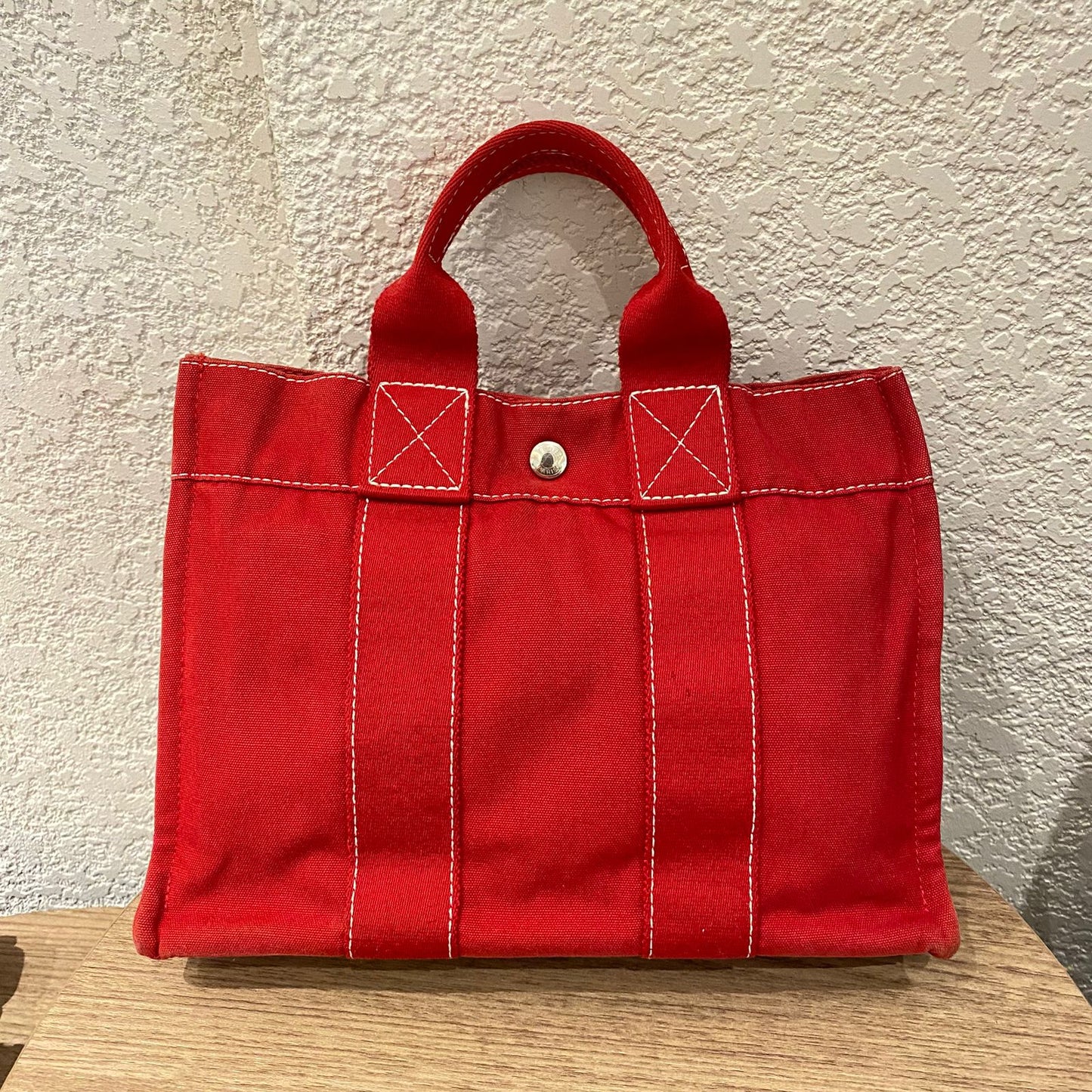 Hermes Herline Tote Canvas Red Size 30x8x22
