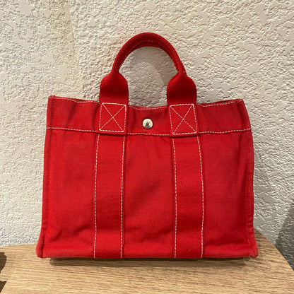 Hermes Herline Tote Canvas Red Size 30x8x22