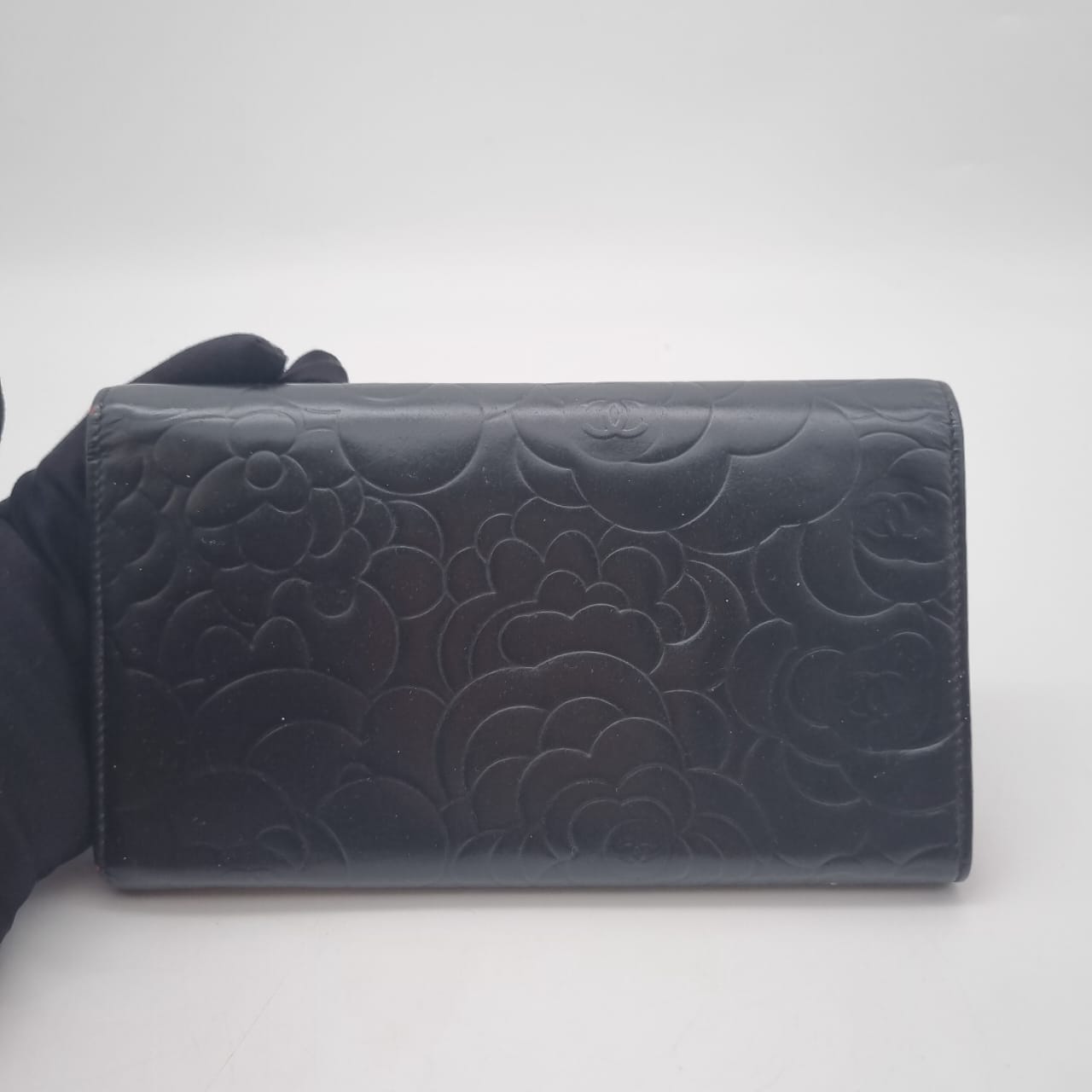 Chanel Camellia Long Wallet Black #14 Size 20x12