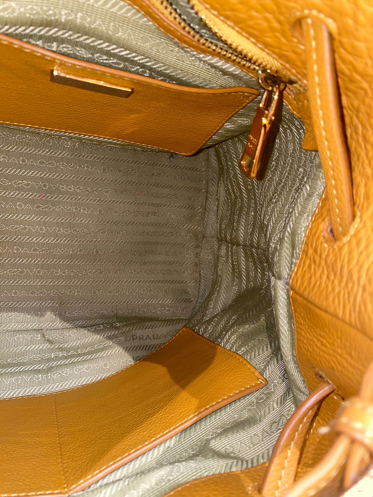 Prada Bucket Bag Leather Mustard Size 26x18x28