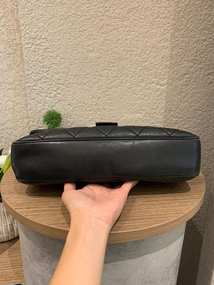 Chanel Quilted Door Latch Flap Shoulder Bag Black #12 Size 30x6x16