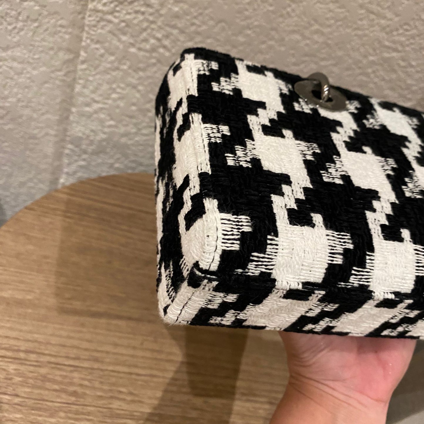 Dior Lady Dior D'joy Houndstooth Tweed Medium Black White SHW 2022 Size 26x5x14