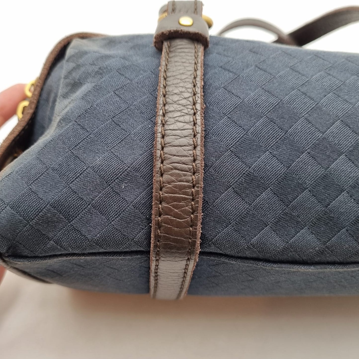 Bottega Veneta Vintage Mini Hand Bag Canvas Navy Size 25x12x13