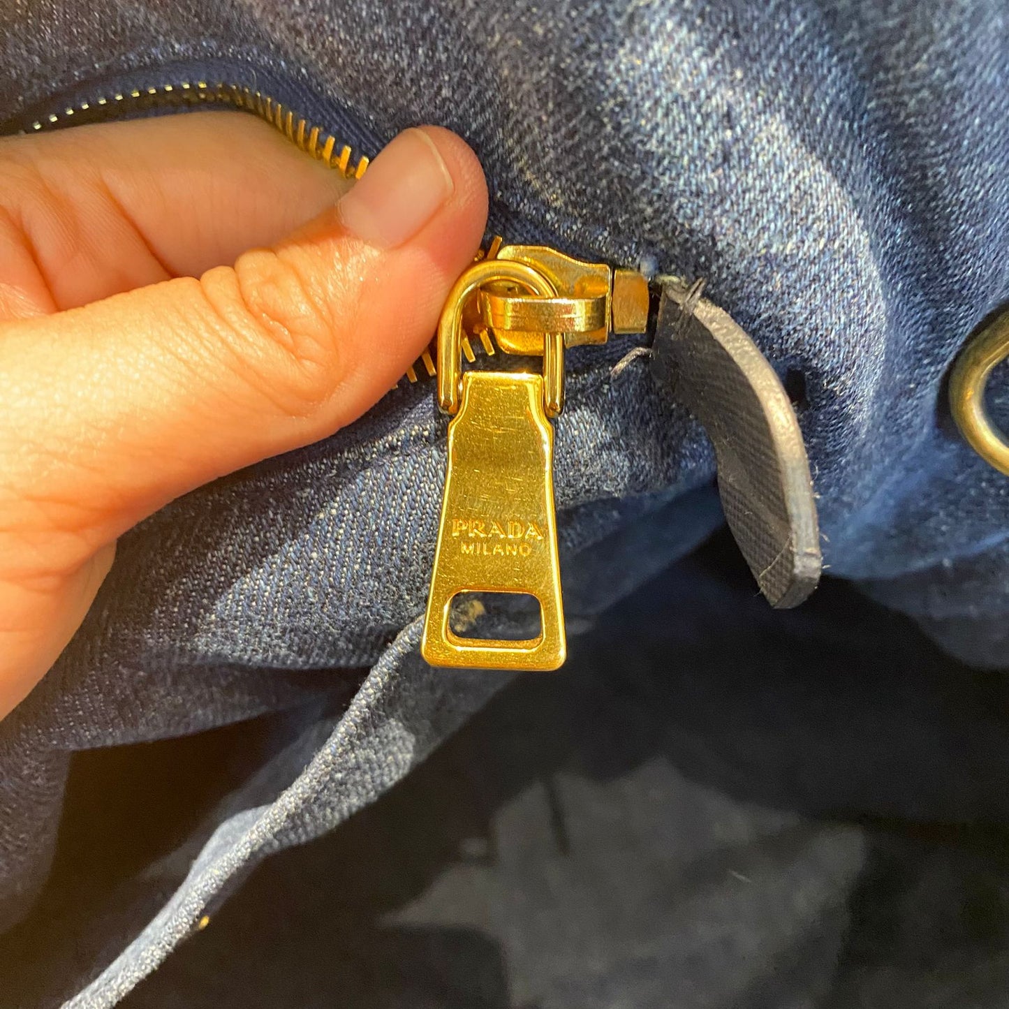 Prada Canapa Shopping Tote Blue Denim 2014 Size 40x25x25