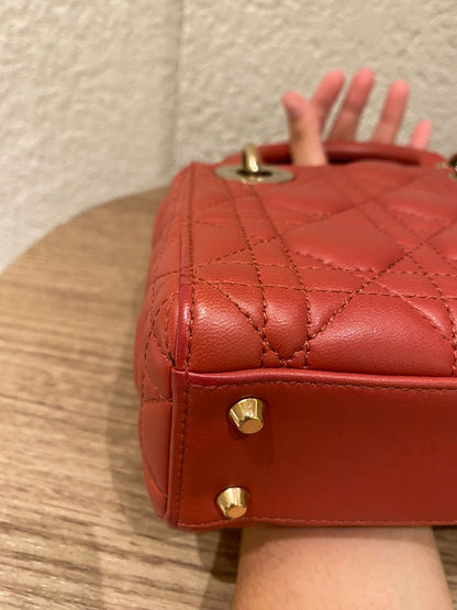 Dior Lady Dior Mini Lambskin Coral SHW 2019 Size 17x8x14