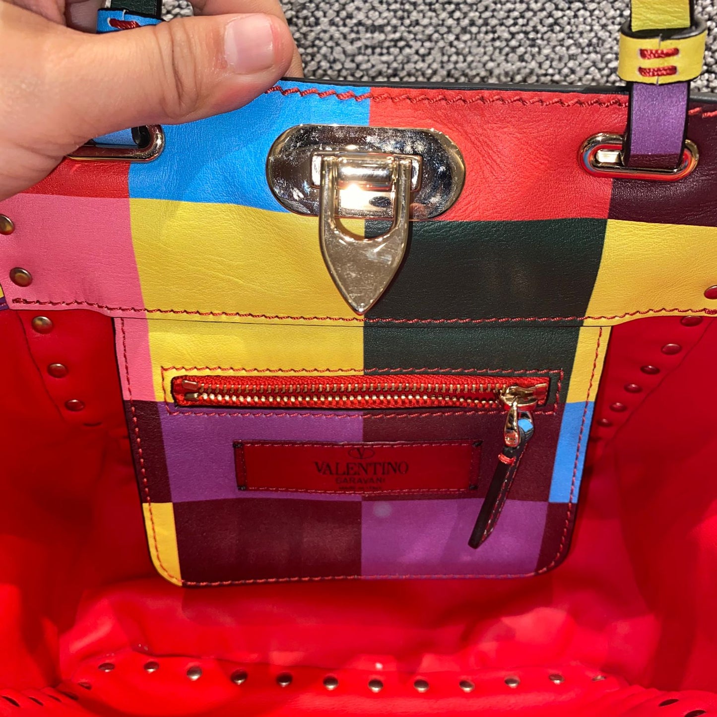 Valentino Garavani Rockstud Small Tote Rainbow Bag Size 19x9x17