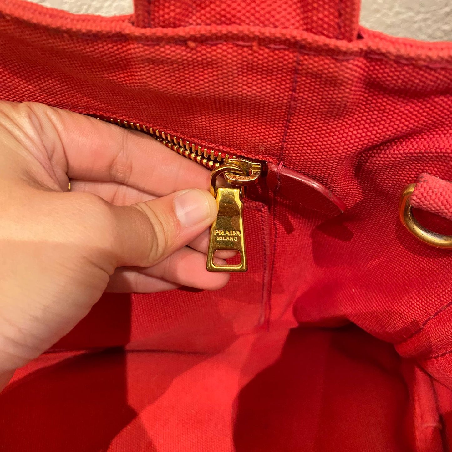 Prada Canapa Shopping Tote Canvas Red Size Size 35x23x22