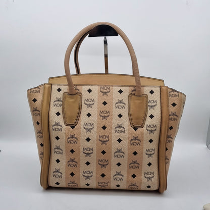 MCM Visetos Logo Leather Tote Beige Size 31x13x32