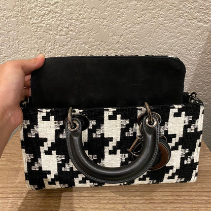 Dior Lady Dior D'joy Houndstooth Tweed Medium Black White SHW 2022 Size 26x5x14